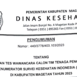 PENGUMUAN PEMANGGILAN TES WAWANCARA CALON TIM TEANAGA PENGUMPUL DATA / ENUMERATOR SURVEY KESEHATAN INDONESIA (SKI) KABUPATEN MAGETAN TAHUN 2023